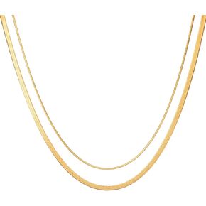 2 Pack Layered Necklaces for Women, 14K Gold Plated Snake & Herringbone Chain Set, Waterproof Non Tarnish Dainty Stackable Gold Jewelry, Adjustable Layering Choker Necklace for Gifts in Saudi Arabia