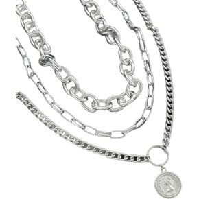 الذهب الطبقات القلائد للنساء 3 قطعة مكتنزة تكويم الكوبي رابط مشبك ورق سلاسل العصرية عملة قلادة تبديل قلادة طقم مجوهرات in Kuwait