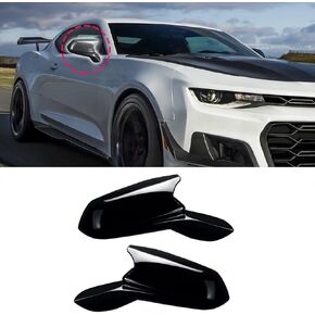 زوج واحد من أغطية مرآة الرؤية الخلفية الجانبية من ألياف الكربون باللون الأسود اللامع لسيارة Chevy Camaro SS RS ZL1 LT 2016-2021 (أسود لامع) in Kuwait