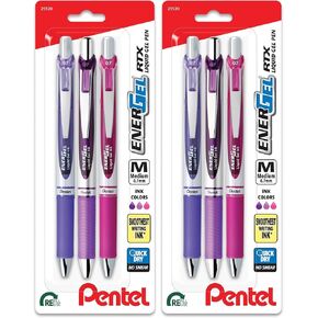 EnerGel RTX Retractable Liquid Gel Pen, 0.7mm, Journaling Hue, Red, Pink and Coral Ink, Pack of 3 Pens (BL77RBJBP3M) in Kuwait