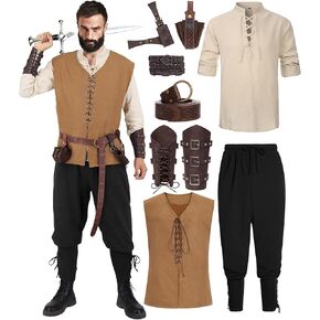 Renaissance Costume Men Adult Medieval Viking Costume Halloween Pirate Costumes Archer Cosplay Outfit Set in Kuwait