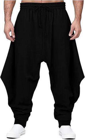 Linen Pants Men Beach Elastic Waist Drawstring Harem Pant Big Tall Tapered Slacks Breathable Summer Vacation Clothes in Saudi Arabia