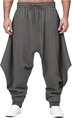 Linen Pants Men Beach Elastic Waist Drawstring Harem Pant Big Tall Tapered Slacks Breathable Summer Vacation Clothes in Saudi Arabia