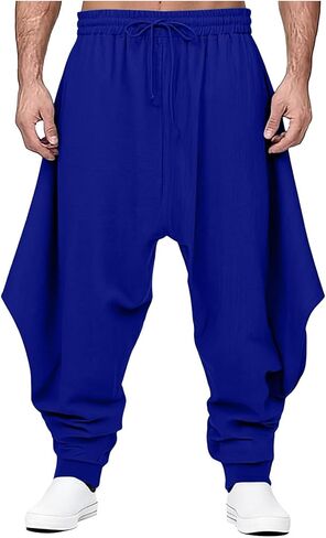 Linen Pants Men Beach Elastic Waist Drawstring Harem Pant Big Tall Tapered Slacks Breathable Summer Vacation Clothes in Saudi Arabia