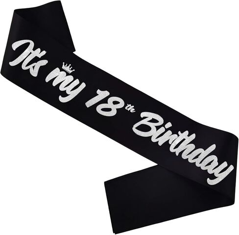 18th Birthday Sash，White with Glitter Pink Letters-18th Birthday Girl Sash,Funny Birthday Party Favors Supplies，Finall 18th Birthday Party Decorations in Saudi Arabia