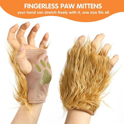 Lion Costume for Kids and Adults, Plush Lion Ears Headband Tail and Paw Mitts Set, Brown Animal Dress Up Accessories for Halloween Cosplay, Jungle Theme Party & School Play in Saudi Arabia