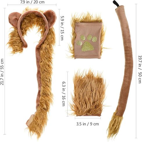 Lion Costume for Kids and Adults, Plush Lion Ears Headband Tail and Paw Mitts Set, Brown Animal Dress Up Accessories for Halloween Cosplay, Jungle Theme Party & School Play in Saudi Arabia