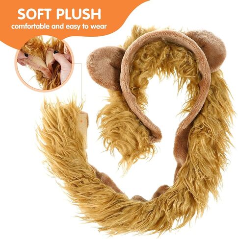 Lion Costume for Kids and Adults, Plush Lion Ears Headband Tail and Paw Mitts Set, Brown Animal Dress Up Accessories for Halloween Cosplay, Jungle Theme Party & School Play in Saudi Arabia