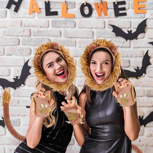 Lion Costume for Kids and Adults, Plush Lion Ears Headband Tail and Paw Mitts Set, Brown Animal Dress Up Accessories for Halloween Cosplay, Jungle Theme Party & School Play in Saudi Arabia