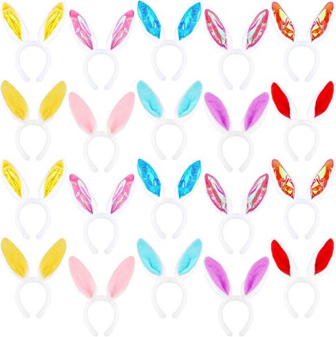 20 Pcs Easter Bunny Ears Headband Assorted Color Plush Rabbit Ear Heaband for Kids and Adults Easter Party Costume Decoration, 2 Styles in Kuwait