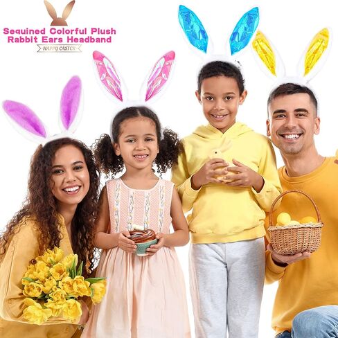 20 Pcs Easter Bunny Ears Headband Assorted Color Plush Rabbit Ear Heaband for Kids and Adults Easter Party Costume Decoration, 2 Styles in Kuwait