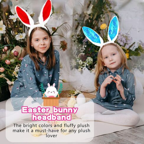 20 Pcs Easter Bunny Ears Headband Assorted Color Plush Rabbit Ear Heaband for Kids and Adults Easter Party Costume Decoration, 2 Styles in Kuwait