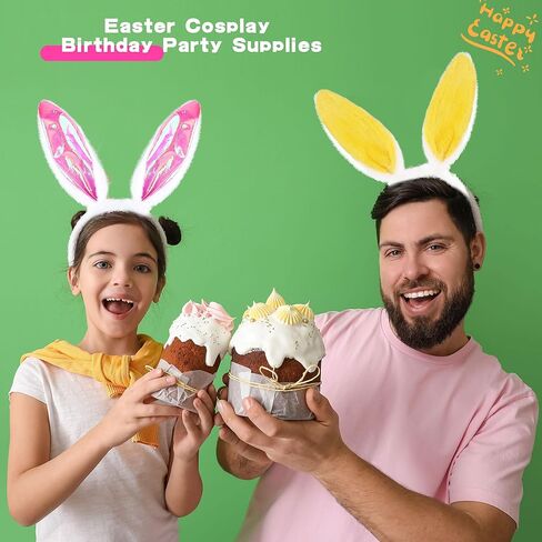 20 Pcs Easter Bunny Ears Headband Assorted Color Plush Rabbit Ear Heaband for Kids and Adults Easter Party Costume Decoration, 2 Styles in Kuwait