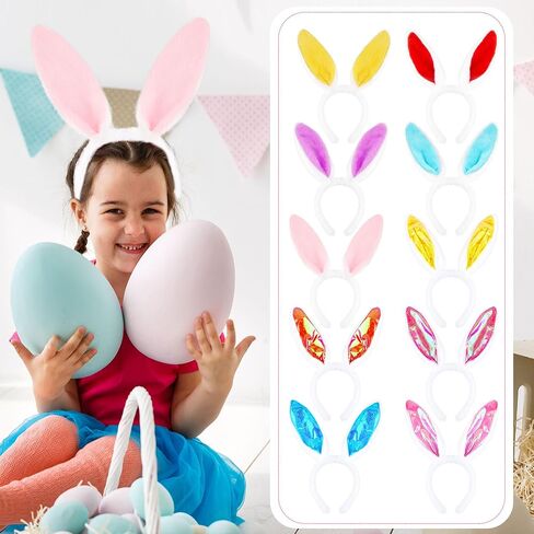 20 Pcs Easter Bunny Ears Headband Assorted Color Plush Rabbit Ear Heaband for Kids and Adults Easter Party Costume Decoration, 2 Styles in Kuwait