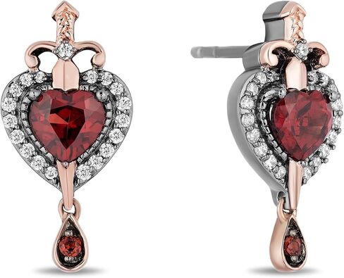 مجوهرات Jewelili Enchanted Disney الجميلة من الروديوم الأسود فوق الفضة الإسترليني والذهب الوردي عيار 14 قيراط مع أقراط 1/5 CTTW من الماس والعقيق Evil Queen in Saudi Arabia