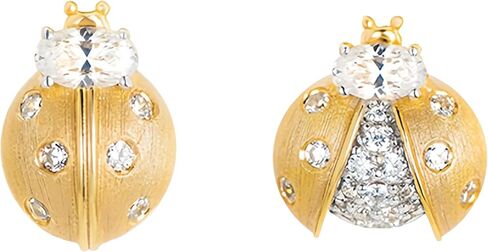 Luxury Asymmetric Ladybug Stud Earrings, 18K Gold Plated 925 Sterling Silver Inset Earrings for Women, Dainty Tiny Cubic Zirconia Pave Setting, Hypoallergenic Jewelry Gifts in Saudi Arabia