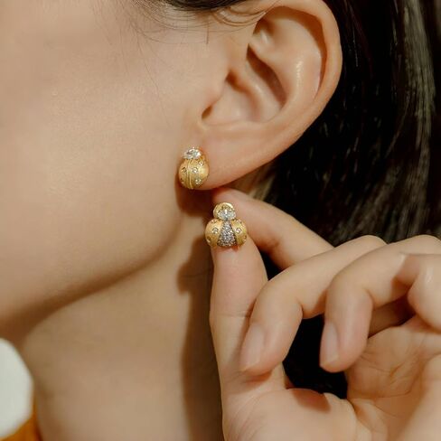 Luxury Asymmetric Ladybug Stud Earrings, 18K Gold Plated 925 Sterling Silver Inset Earrings for Women, Dainty Tiny Cubic Zirconia Pave Setting, Hypoallergenic Jewelry Gifts in Saudi Arabia