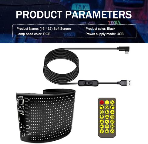 LED Display Car Sticker, IP65 Waterproof and Flexible Car Rear Windshield Display, Multi-Function App Bluetooth Advertising Decoration Smart Sticker with USB Harness, for Most Cars (Black) in Saudi Arabia