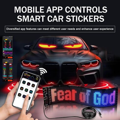 LED Display Car Sticker, IP65 Waterproof and Flexible Car Rear Windshield Display, Multi-Function App Bluetooth Advertising Decoration Smart Sticker with USB Harness, for Most Cars (Black) in Saudi Arabia