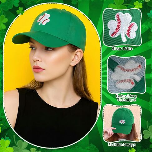 Cuffbow St. Patrick's Day Hat Shamrock Baseball Hat Adjustable Embroidery Irish Cap Green Lucky Shamrock Cap for Men Women in Saudi Arabia