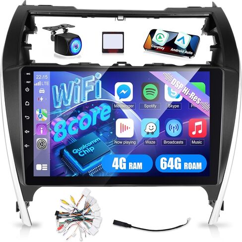 [8 Core 4+64] ستيريو سيارة Android 13 لسيارة Toyota Camry 2012 2013 2014-10 بوصة IPS تعمل باللمس مع Carplay وAndroid Auto - بطاقة SIM 4G/DSP 32EQ / FM AM RDS/Bluetooth 5.1 + كاميرا احتياطية AHD in Kuwait