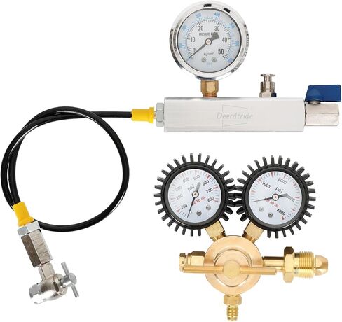 مجموعة تعبئة الصدمات بالنيتروجين مع صمام شريدر ومقياس النيتروجين 700 رطل لكل بوصة مربعة، أداة تعبئة الصدمات منظم النيتروجين بدون فقدان وخرطوم مرن عالي الضغط، من أجل ATV/ATC/UTV/الدراجة الترابية/دراجة الطرق الوعرة in Kuwait