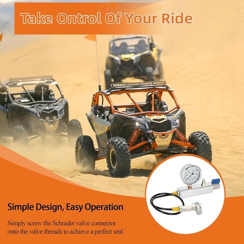 مجموعة تعبئة الصدمات بالنيتروجين مع صمام شريدر ومقياس النيتروجين 700 رطل لكل بوصة مربعة، أداة تعبئة الصدمات منظم النيتروجين بدون فقدان وخرطوم مرن عالي الضغط، من أجل ATV/ATC/UTV/الدراجة الترابية/دراجة الطرق الوعرة in Kuwait