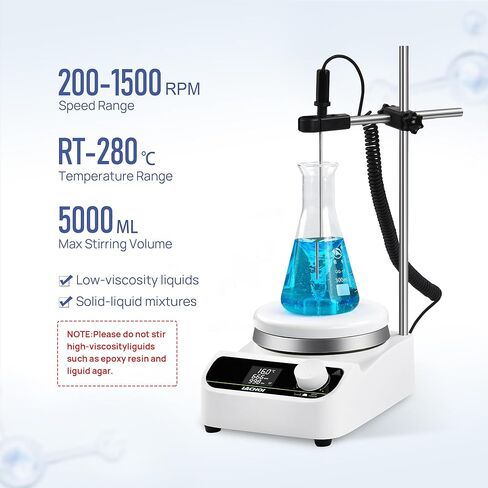 محرك مغناطيسي 200-1500 دورة في الدقيقة لوحة تحريك مغناطيسية مع نطاق توقيت شريط التحريك 1-999 دقيقة، الحد الأقصى للتحريك 5000 مل، خلاط محرك مغناطيسي للمختبر (بدون تسخين/شاشة LCD) in Kuwait