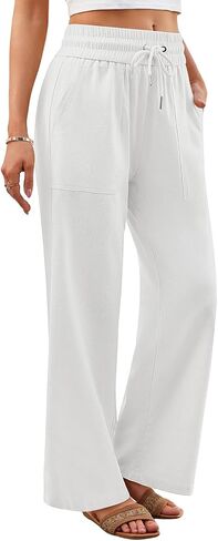 Yusongirl Linen Pants Women Wide Leg Drawstring Summer Casual Lightweight Breathable with Pockets for Beach Travel Work in Saudi Arabia