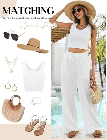 Yusongirl Linen Pants Women Wide Leg Drawstring Summer Casual Lightweight Breathable with Pockets for Beach Travel Work in Saudi Arabia