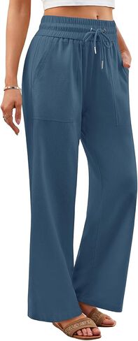 Yusongirl Linen Pants Women Wide Leg Drawstring Summer Casual Lightweight Breathable with Pockets for Beach Travel Work in Saudi Arabia