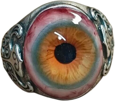 Fashion Vintage Eye of The Curtain Ring,Stainless Steel Engraved Resin Eye Ball Adjustable Silver Tone Jewelry Cool Ring for Women Men in Saudi Arabia