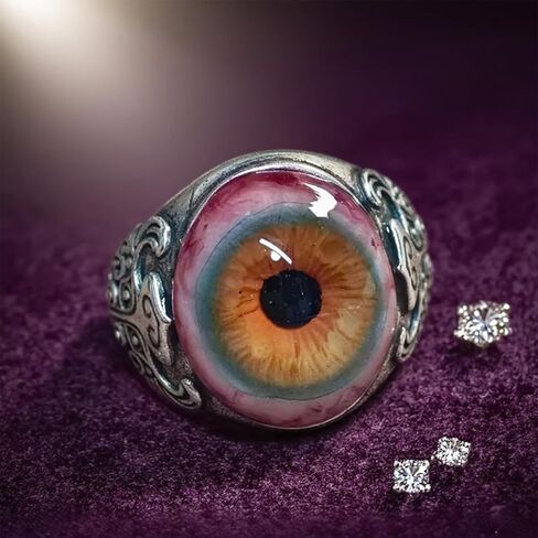 Fashion Vintage Eye of The Curtain Ring,Stainless Steel Engraved Resin Eye Ball Adjustable Silver Tone Jewelry Cool Ring for Women Men in Saudi Arabia