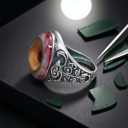 Fashion Vintage Eye of The Curtain Ring,Stainless Steel Engraved Resin Eye Ball Adjustable Silver Tone Jewelry Cool Ring for Women Men in Saudi Arabia