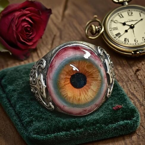 Fashion Vintage Eye of The Curtain Ring,Stainless Steel Engraved Resin Eye Ball Adjustable Silver Tone Jewelry Cool Ring for Women Men in Saudi Arabia