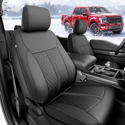 أغطية مقاعد السيارة DrCarNow لسيارة Ford F-150: 2015–2025 SuperCrew XL XLT، واقيات مقاعد الشاحنة الجلدية ذات التغطية الكاملة، لبطانات مقاعد الشاحنة الصغيرة F150 لملحقات مقاعد الدلو في الصف الأول والثاني in Saudi Arabia