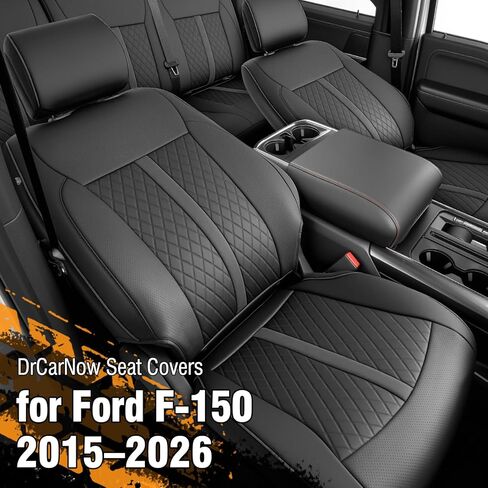 أغطية مقاعد السيارة DrCarNow لسيارة Ford F-150: 2015–2025 SuperCrew XL XLT، واقيات مقاعد الشاحنة الجلدية ذات التغطية الكاملة، لبطانات مقاعد الشاحنة الصغيرة F150 لملحقات مقاعد الدلو في الصف الأول والثاني in Saudi Arabia