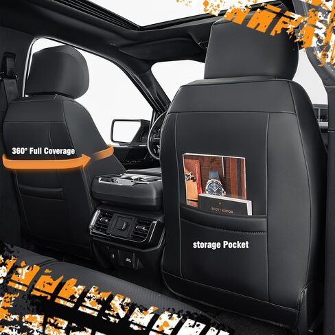 أغطية مقاعد السيارة DrCarNow لسيارة Ford F-150: 2015–2025 SuperCrew XL XLT، واقيات مقاعد الشاحنة الجلدية ذات التغطية الكاملة، لبطانات مقاعد الشاحنة الصغيرة F150 لملحقات مقاعد الدلو في الصف الأول والثاني in Saudi Arabia