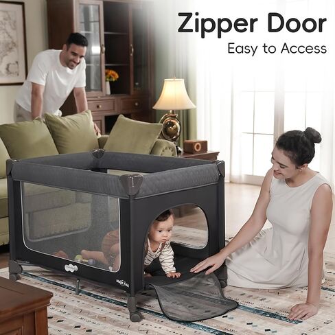 ساحة لعب الأطفال السحرية القابلة للطي من بامو بيب مع سرير قابل للإزالة، خطوة واحدة لإعداد سرير الأطفال المحمول مع طاولة تغيير وبوابة بسحاب، سهلة الحمل in Kuwait