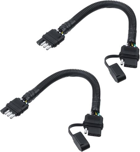 2 قطعة Y-Splitter Plug Universal 4-Way Flat Plugs Copper 4-Pin محول ضوء المقطورة الجانبي للمركبة مع غطاء مطاطي، 18 AWG 18 بوصة تمديد سلك إلى مخرج مزدوج لأضواء السيارة، أسود in Saudi Arabia