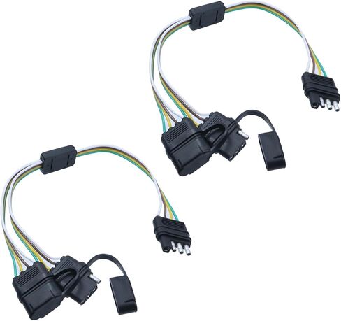 2 Pcs Y-Splitter Plug Universal 4-Way Flat Plugs Copper 4-Pin Vehicle Side Trailer Light Adapter with Rubber Cover, 18 AWG 18 Inch Wire Extension to Dual Output for Car Lights, Black in Saudi Arabia