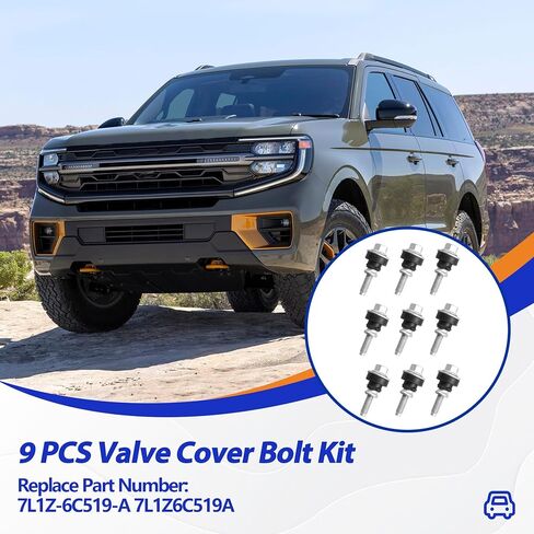 9 قطع غطاء الصمام بولت كيت مناسب لفورد F150 F250 F350 سوبر ديوتي إكسبيديشن إكسبلورر موستانج 2005-2010، غطاء الصمام الجانبي الأيسر استبدال 7L1Z-6C519-A 7L1Z6C519A in Kuwait
