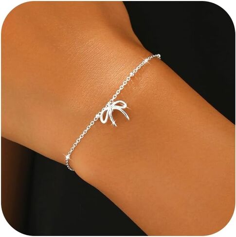 925 Sterling Silver Bowknot Charm Bracelet for Women Cute Sweet Adjustable Chain Bowknot Beaded Bracelets Jewelry Hypoallergenic Minimalist Romantic Birthday Wedding Gifts for Mother Daughter Bracelet in Saudi Arabia