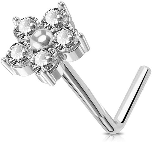 S925 Sterling Silver Flower Nose Ring for Women Clear Cubic Zirconia L-Shaped Nose Studs Rings Cute Daisy Floral Nostril Nose Piercing Jewelry in Saudi Arabia