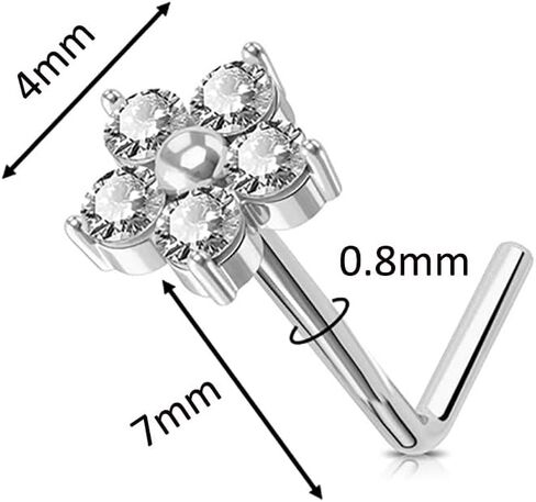 S925 Sterling Silver Flower Nose Ring for Women Clear Cubic Zirconia L-Shaped Nose Studs Rings Cute Daisy Floral Nostril Nose Piercing Jewelry in Saudi Arabia