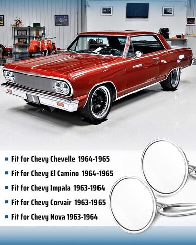 Round Bowtie Outside Rearview Mirrors Ribbed Base Fit for Chevy Chevelle El Camino Impala Corvair Nova 1963 1964 1965 Replace 654394765672 in Saudi Arabia