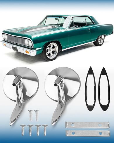 Round Bowtie Outside Rearview Mirrors Ribbed Base Fit for Chevy Chevelle El Camino Impala Corvair Nova 1963 1964 1965 Replace 654394765672 in Saudi Arabia