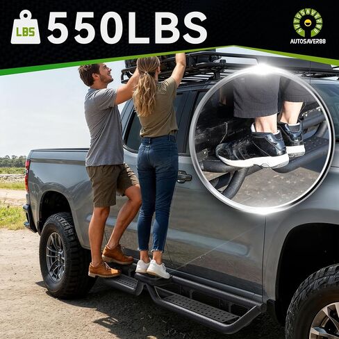 AUTOSAVER88 Wheel to Wheel Running Boards w/Two Raised Steps Compatible with 2005-2023 Tacoma Double Cab & Crew Cab, Two Stairs Side Steps Rail Drop Nerf Bars in Saudi Arabia