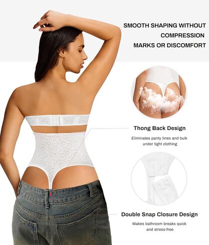 Nebility Strapless Shapewear for Women - Thong Bodysuit Tummy Control Lace Corset Tops Underwire with Removable Strap in Saudi Arabia