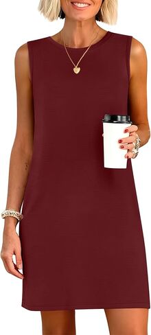 ANRABESS Womens Summer Casual Mini Dresses 2026 Sleeveless Crewneck Split Wrinkle-Free Beach Travel Vacation Short Sundress in Saudi Arabia